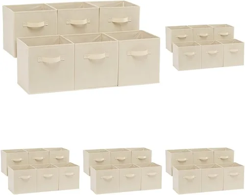 Vista 21 de Amazon Basics - Cubos de almacenamiento de tela plegables con asas, organizadores, resistentes, gris, 33 x 33 x 33 cm, paquete de 6