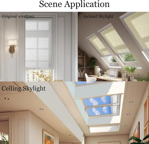 Vista 3 de BERISSA Persianas opacas manuales, sin cordón, con marco de aluminio, oscurecimiento de habitación, persianas de panal para techo de ático