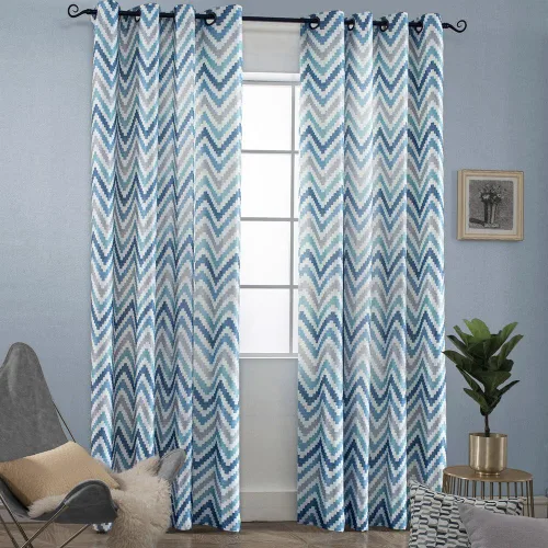 Melodieux - Cortinas con ojales para ventana estilo Chevron para sala de estar, 52 x 96 pulgadas, color azul (1 panel)