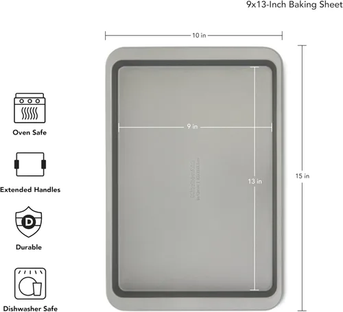 Vista 2 de KitchenAid 9x13in antiadherente aluminio acero hornear hoja, contorno plata