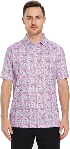 Vista 2 de Camisas de golf para hombre, Dry Fit, manga corta, estampado, de rendimiento, absorbe la humedad