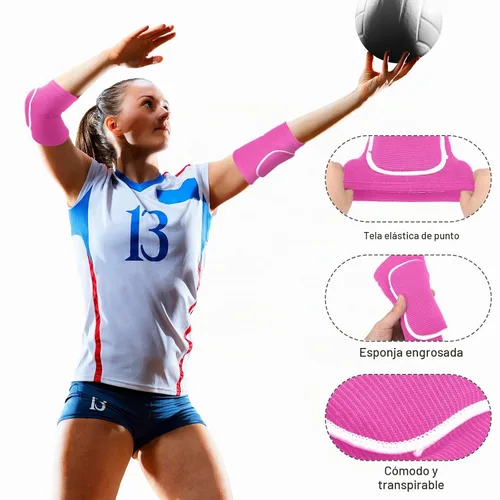 Vista 4 de Sosation Juego de 2 Coderas de Voleibol y Mangas para Rodilla y Brazo con Almohadilla de Protección, Accesorios Esenciales de Voleibol con Alta