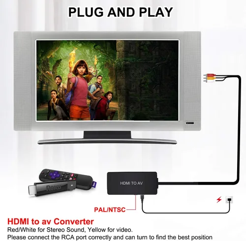 Vista 7 de LVY HDMI to RCA Converter, Composite Video Audio Converter Adapter, HDMI to AV Adapter, Supports PAL/NTSC for Fire Stick and Roku，Blu-Ray, DVD Player