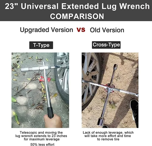 Vista 6 de Toolly Llave universal extendida de 23 pulgadas, juego de llaves de tuercas de hierro de 4 vías con bolsa de almacenamiento y enchufes estándar