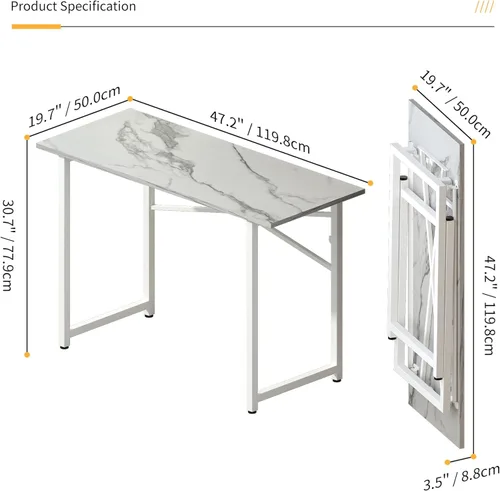 Vista 20 de Escritorio plegable de 47 pulgadas, no requiere montaje, mesa de oficina en casa, escritorio de campamento para computadora de juegos, color beige