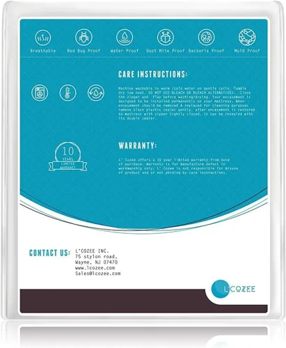 Vista 8 de L'COZEE - Funda de colchón impermeable con cremallera, protectora, transpirable, tamaño matrimonial, asegura el sueño