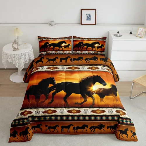 Vista 158 de Juego de ropa de cama con relleno de edredón con diseño de caballo y atrapasueños para niños, adolescentes y hombres, juego de edredón con estampado