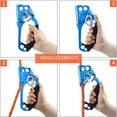 Vista 7 de NewDoar Certificado UIAA y CE - Ascendedor de mano para escalada en roca, arborista, equipo de rapel para cuerda de 8~13MM Negro Pro-Derecho