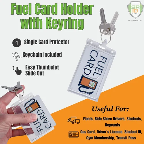 Vista 2 de Soporte rígido para tarjetas de combustible con llavero, protector de tarjetas de plástico duro transparente para flotas, tarjetas de gas, autos