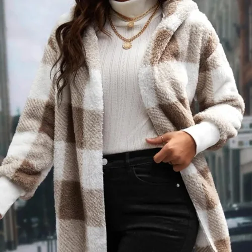 Vista 4 de JDHUFEI coats black - friday Women's Flannel Shacket Jacket Fashion Stripe Plaid Coats Wool Blend Button Down Shirts Lapel Fall Clothes Outfits