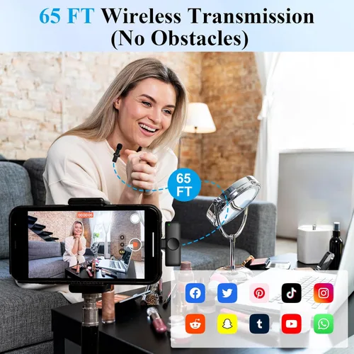 Vista 4 de Paquete de 2 micrófonos Lavalier inalámbricos profesionales para iPhone para iPad, calidad de sonido nítida con reducción de ruido, micrófono