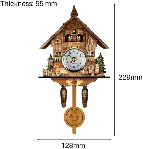 Vista 4 de Reloj de cuco antiguo de madera de cuco, casa de pájaros, reloj de pared, decoración del hogar, reloj de cuco colgante, péndulo oscilante