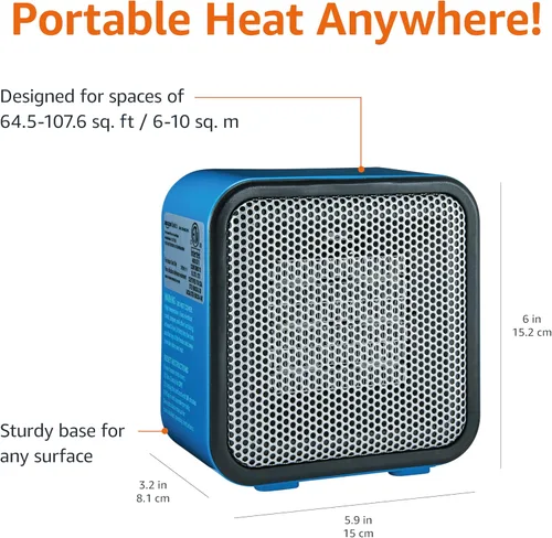 Vista 3 de Amazon Basics Mini calentador de espacio portátil de cerámica para escritorio de oficina, calentamiento rápido, eficiente, uso en interiores, 500 W