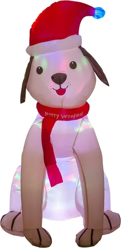 Vista 4 de Perro inflable de 4 pies con luces LED, decoración navideña para exteriores/interiores para patio, césped, hogar, decoración navideña para cachorros