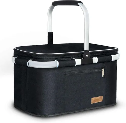 LIQING - Cesta de picnic grande de 35 L, bolsas de compras para viajes, camping, 2 capas de bolsillos internos a prueba de fugas y aislamiento