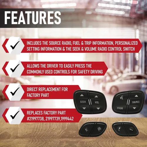 Vista 2 de Kit de reemplazo de interruptor de control de volante - Compatible con Buick, Cadillac, Chevy, GMC - Silverado, Sierra, Tahoe, Yukon, Trailblazer