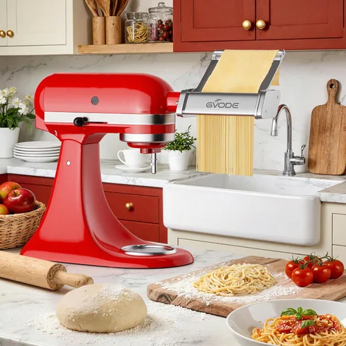 Vista 3 de Accesorio de pasta para batidora de pie KitchenAid, accesorio para hacer pasta KitchenAid con placa de metal desmontable, incluye rodillo de hoja