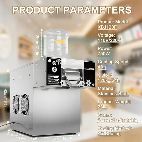 Vista 8 de Commercial Snowflake Ice Machine Shaved Ice Machine With Rapid Cooling Adjustable Speed Ice Cream Maker, Food-Grade Stainless Steel