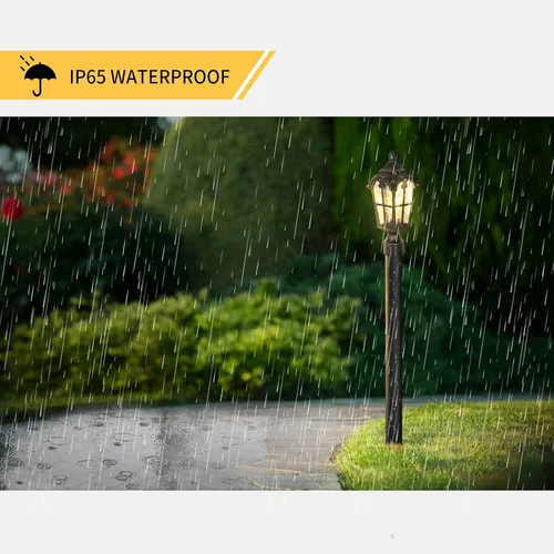 Vista 7 de Luz de poste para exteriores cableada de 120 V del anochecer al amanecer, color negro, romana, lámpara impermeable de poste de aluminio con base