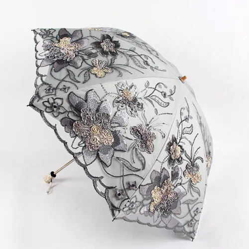 Vista 3 de Honeystore - Sombrilla para boda, con encaje solar, 2 pliegues, diseño de flores 3D, color blanco