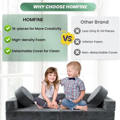 Vista 4 de HOMFINE Sofá modular de juego para niños, sofá modular para niños, sofá modular para niños, sofá modular versátil para sala de juegos, dormitorio