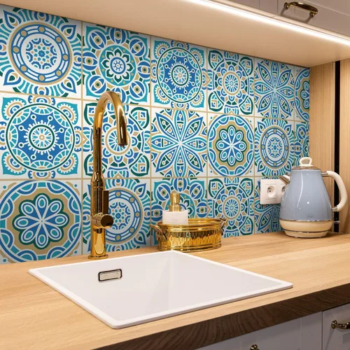Vista 22 de Lukery Azulejo de despegar y pegar, impermeable, para cocina, mandala, azulejos autoadhesivos, azulejos de PVC, azulejos de pared, azulejos