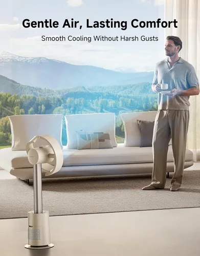 Vista 5 de DREAME Ventilador de torre sin aspas para dormitorio, ventilador de pie inteligente con flujo de aire espacial de 270° para circulación de Beige