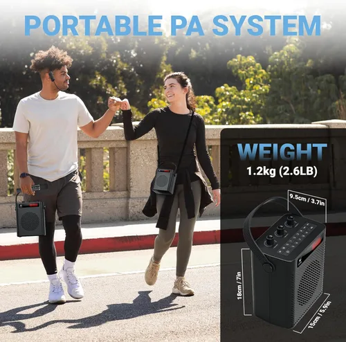 Vista 5 de Amplificador de voz, micrófono inalámbrico, micrófono de mano, micrófono portátil de 40 W y altavoz, sistema de karaoke inalámbrico, altavoz