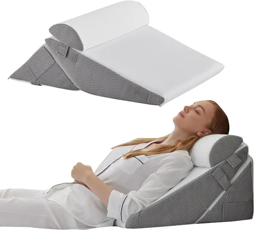 Vista 19 de Bedluxe - Juego de almohadas de cuña para dormir, almohadas de cuña plegables ajustables de 9 y 12 pulgadas, almohadas de cuña ortopédicas de espuma