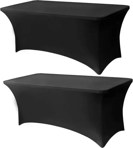 Vista 23 de Mantel negro de 4 pies, 1 paquete, mantel rectangular elástico de elastano, lavable para fiestas, comedor, boda, banquete y festivales