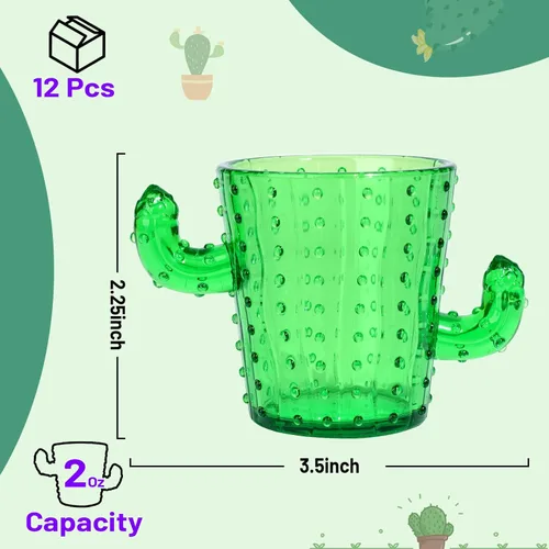 Vista 2 de ZZYFGH Vasos de chupito de cactus de plástico (juego de 12), 2 onzas, lindos vasos de tequila de cactus verdes para occidental, despedida