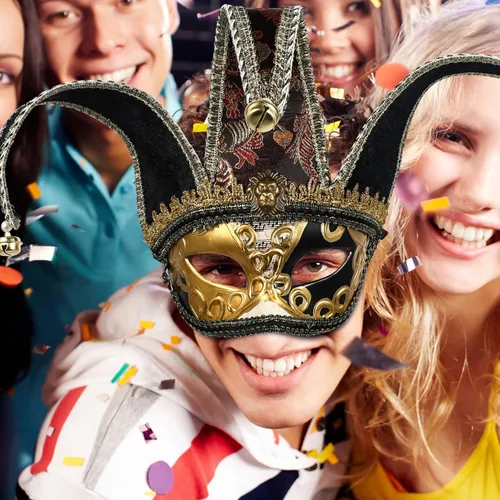 Vista 8 de ABOOFAN Máscaras de máscaras para hombres, máscaras de bufón, máscaras de payaso, máscaras de corona, máscaras mitológicas griegas romanas, máscaras