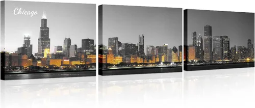 Vista 43 de 3 paneles de Atlanta Skyline vista de la ciudad en blanco y negro, imágenes panorámicas de edificio de ciudad, decoración de pared para sala