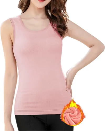Vista 14 de Ropa interior de algodón con forro polar térmico para mujer, camiseta sin mangas, chaleco de capa base cálida