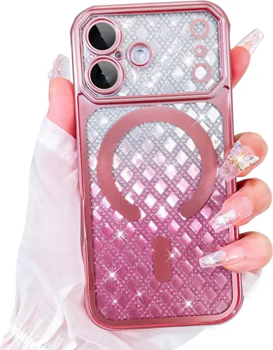 Vista 20 de Bonoma Funda con Purpurina Magnética para iPhone 16 Pro Max [Compatible con MagSafe], Funda Transparente Brillante de Lujo con Patrón de Corazones