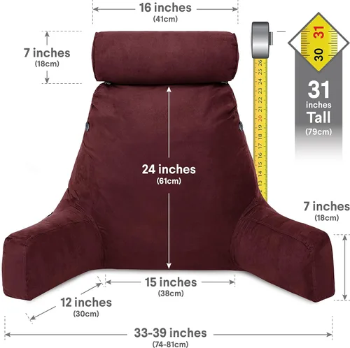 Vista 5 de Husband Pillow Backrest with Arms - Adult Reading Pillow with Shredded Memory Foam, Ultra-Comfy Removable Microplush Cover & Detachable Neck Roll
