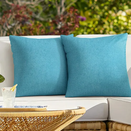 Vista 8 de Paquete de 2 fundas de almohada para exteriores, fundas de almohada decorativas de línea sólida, impermeables, para jardín, patio, sofá, decoración