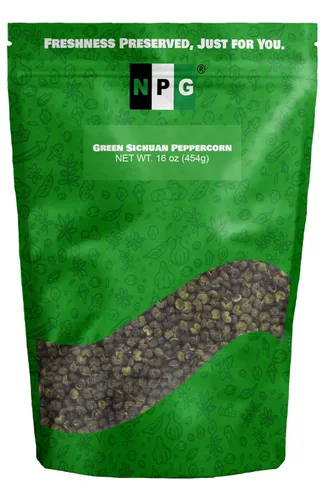 NPG Granos de pimienta verde Sichuan de alta calidad, 16 onzas, auténticos granos de pimienta entera, especias que adormecen la boca, sabor fuerte a