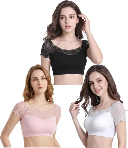 Vista 6 de DRESHOW Bralette de encaje sin mangas, brasier sin aros para mujeres y Paquete de 1: rosa