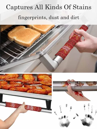 Vista 5 de Juego de 2 fundas rojas de Navidad para manijas de puerta de refrigerador para lavavajillas, microondas, horno, nevera, estufa, electrodomésticos