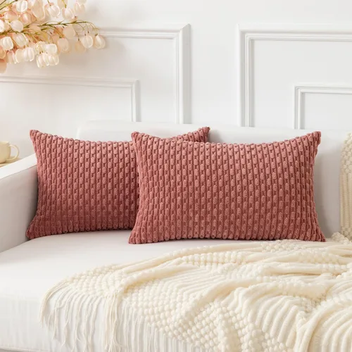 Vista 350 de Kevin Textile - Juego de 2 fundas de almohada decorativas de pana suave, estilo bohemio, a rayas, decoración del hogar para sofá, cama, sofá y sala