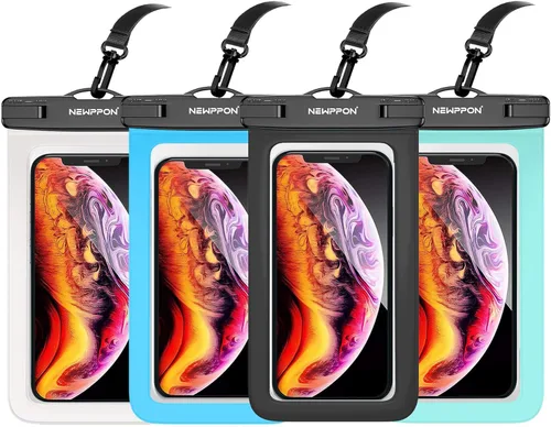 Vista 19 de Paquete de 4 bolsas flotantes impermeables para teléfono, protector flotante transparente con cordón, funda universal grande flotante a prueba
