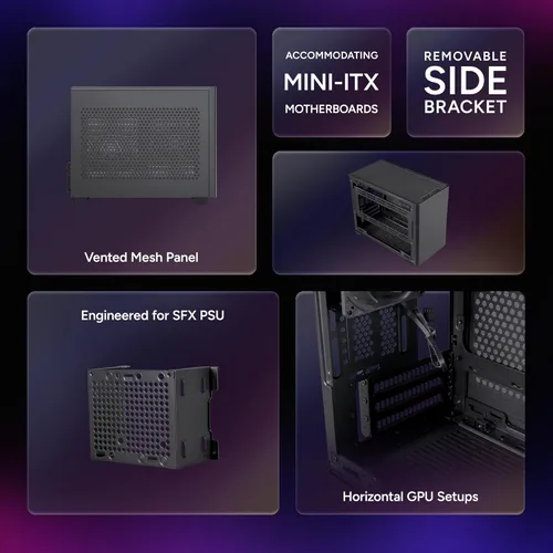 Vista 2 de Cooler Master Carcasa NR200 Mini-ITX para PC, montaje horizontal para GPU, diseñado listo para Nvidia RTX 5070 Ti AMD RX 9070 XT, SFX PSU - Listo