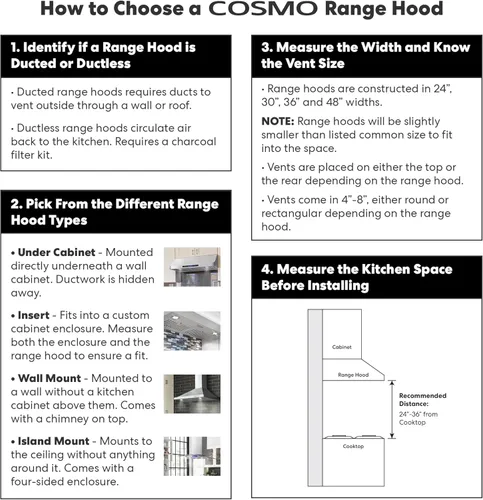 Vista 13 de COSMO COS-30IRHP 30 pulgadas Colección Lumin Campana Extractora de Inserción Canalizada de 380 CFM, Controles de Botón, Luces LED, Acero Inoxidable
