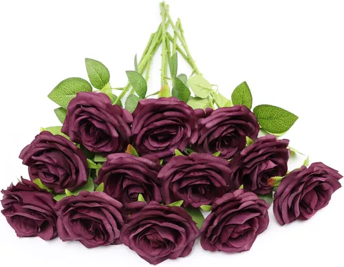 Vista 38 de Flores artificiales de rosa, rosas artificiales, rosas de seda, rosas falsas de aspecto real con tallos para manualidades, ramos de boda, centros