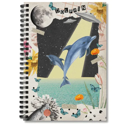 GOLEEX Blank Spiral Notebook Dolphin Journal Collage Ruled Lined Writing Weekly Monthly Planner Vintage Durable Soft Cover Notebooks School Work