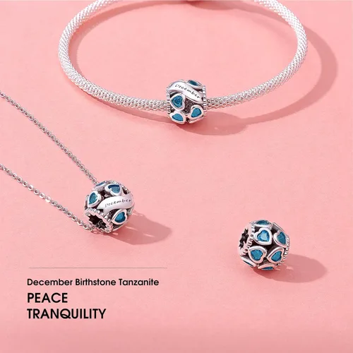 Vista 5 de Abalorio de plata de ley 925 con piedra natal de Ningan abalorio de corazón para pulseras y collares regalo de cumpleaños para mujeres y niñas