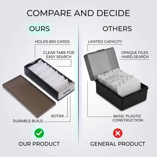 Vista 5 de Tarjetero para tarjetas de visita, organizador de tarjetas de índice con marco de metal, capacidad para 800 tarjetas, plástico negro y diseño
