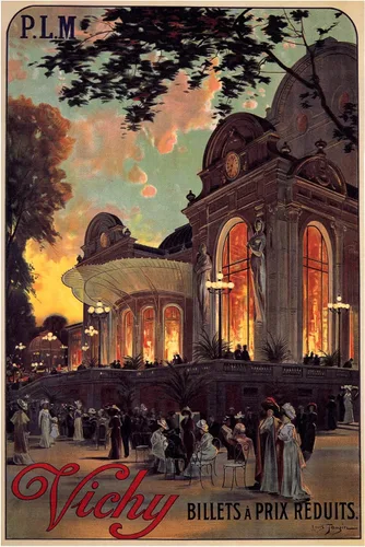Vichy Theater and Grand Casino French Fashion Elegant People Francia Turismo Viajes 12 "x 16" Tamaño de imagen Póster vintage sobre papel mate