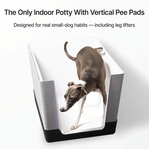Vista 3 de DoggyBathroom - Orinal para perros de interior con paredes altas y entrada baja para perros pequeños, soporte vertical, protector contra Negro